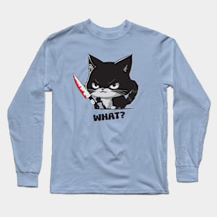 Murderous Black Cat With Knife - funny saying Long Sleeve T-Shirt